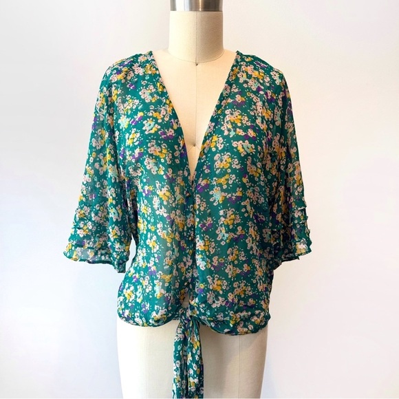 Jessica Simpson Tops - **JESSICA SIMPSON Tie Front Sheer Flowy Flutter Sleeve Blouse Floral